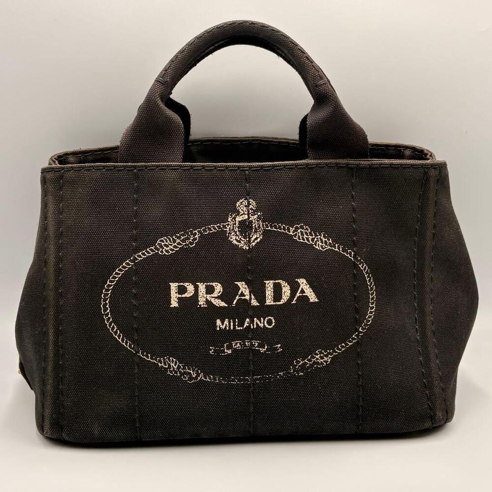 PRADA Canapa Canvas Tote Handbag Black